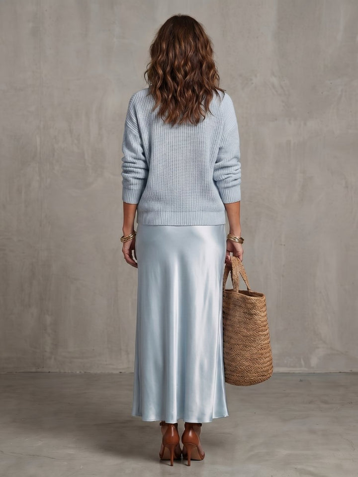 Scarlett | Women's Knitted Jumper & Satin Midi Skirt Two-Piece Set