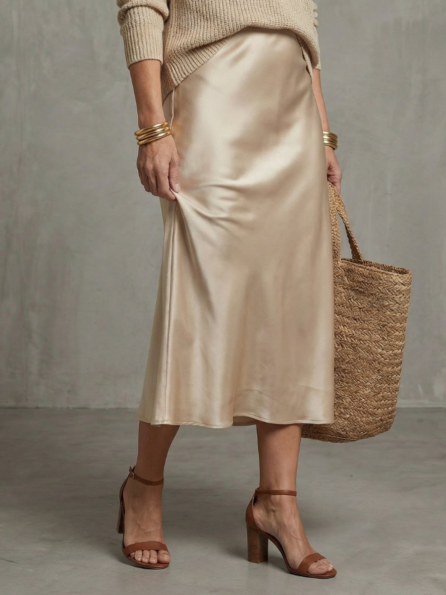 Scarlett | Women's Knitted Jumper & Satin Midi Skirt Two-Piece Set
