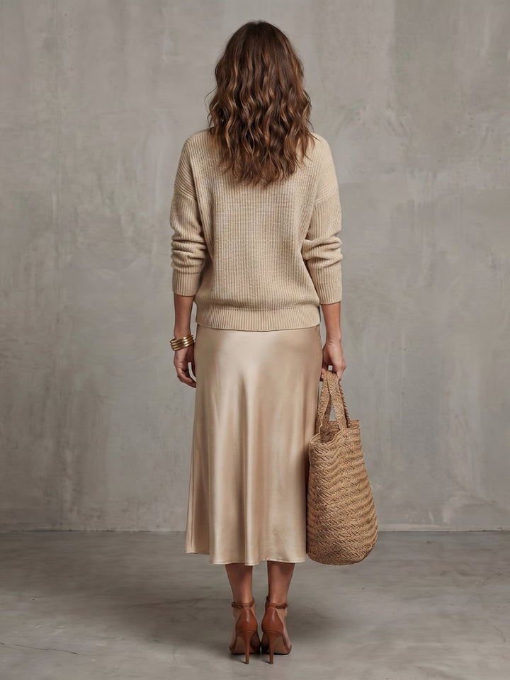 Scarlett | Women's Knitted Jumper & Satin Midi Skirt Two-Piece Set
