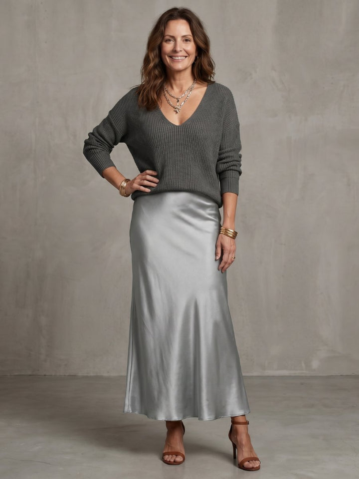 Scarlett | Women's Knitted Jumper & Satin Midi Skirt Two-Piece Set