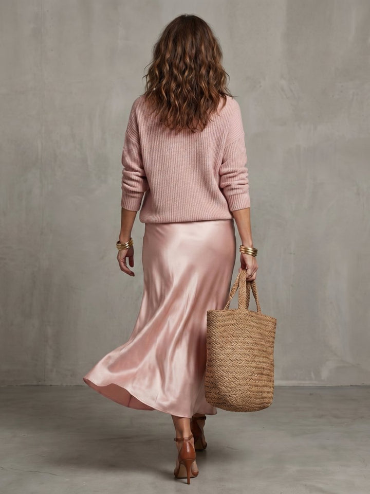 Scarlett | Women's Knitted Jumper & Satin Midi Skirt Two-Piece Set