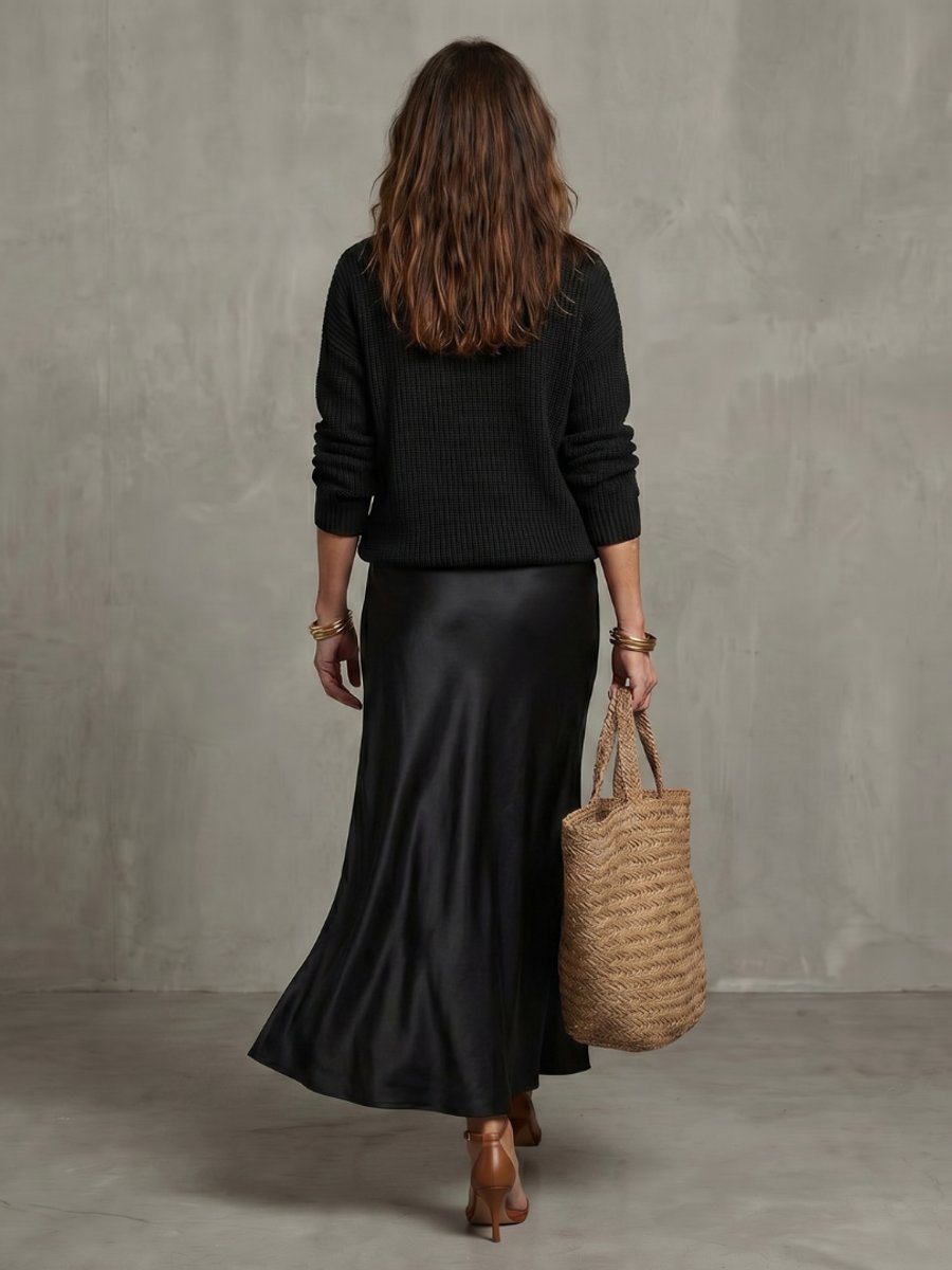 Scarlett | Women's Knitted Jumper & Satin Midi Skirt Two-Piece Set
