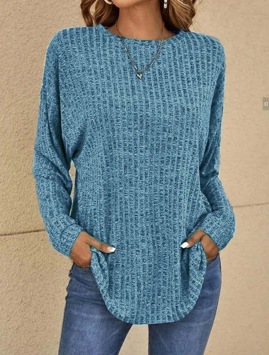 Amelia | Women's Waffle Knit Jumper Crew Neck Relaxed Fit Side Pockets