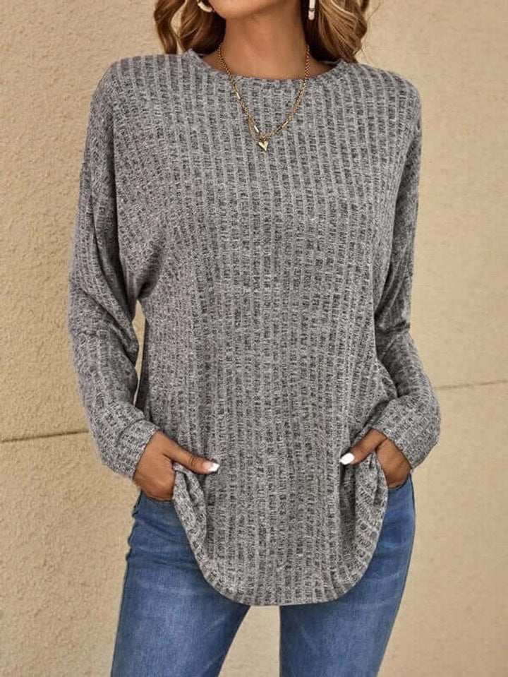Amelia | Women's Waffle Knit Jumper Crew Neck Relaxed Fit Side Pockets