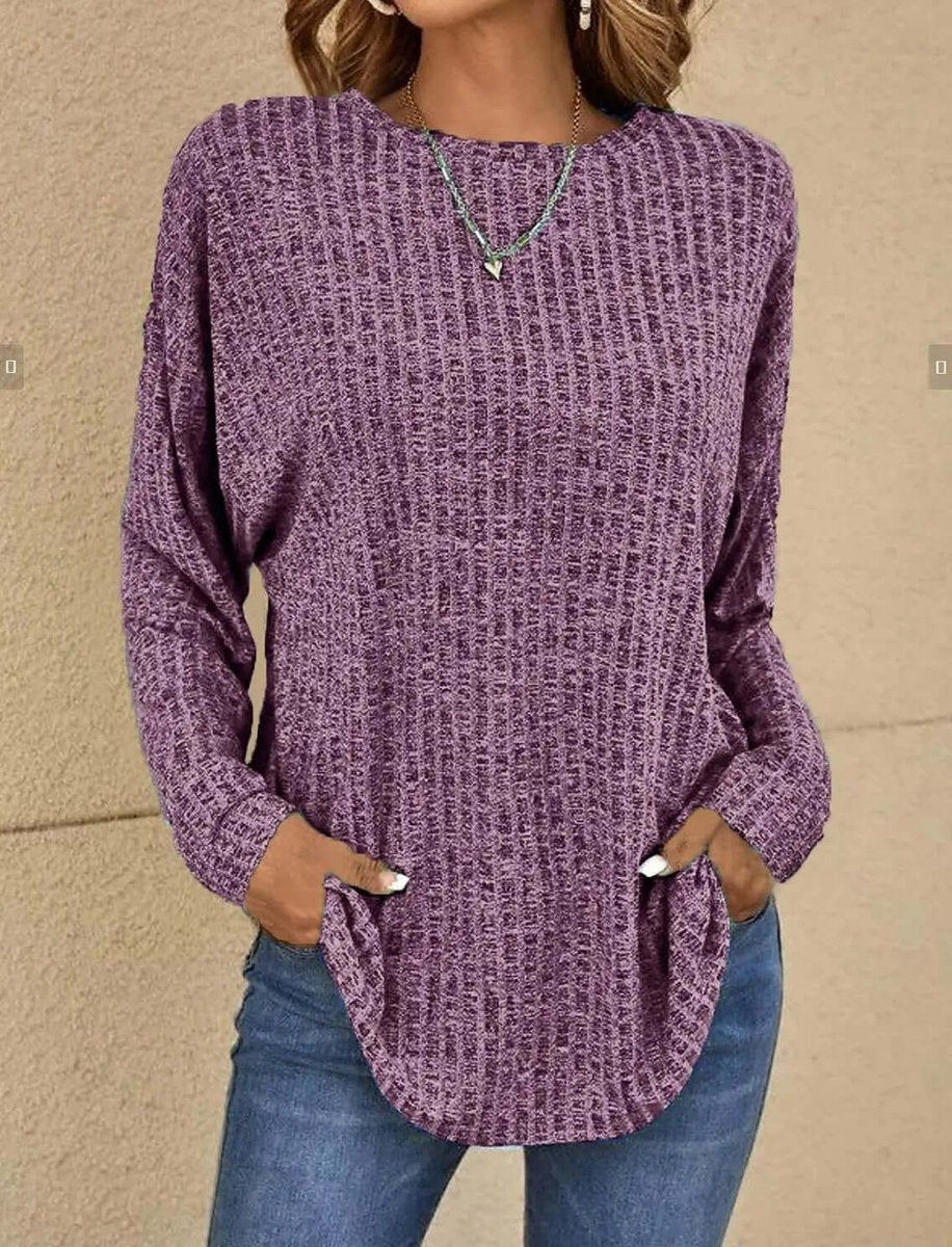 Amelia | Women's Waffle Knit Jumper Crew Neck Relaxed Fit Side Pockets