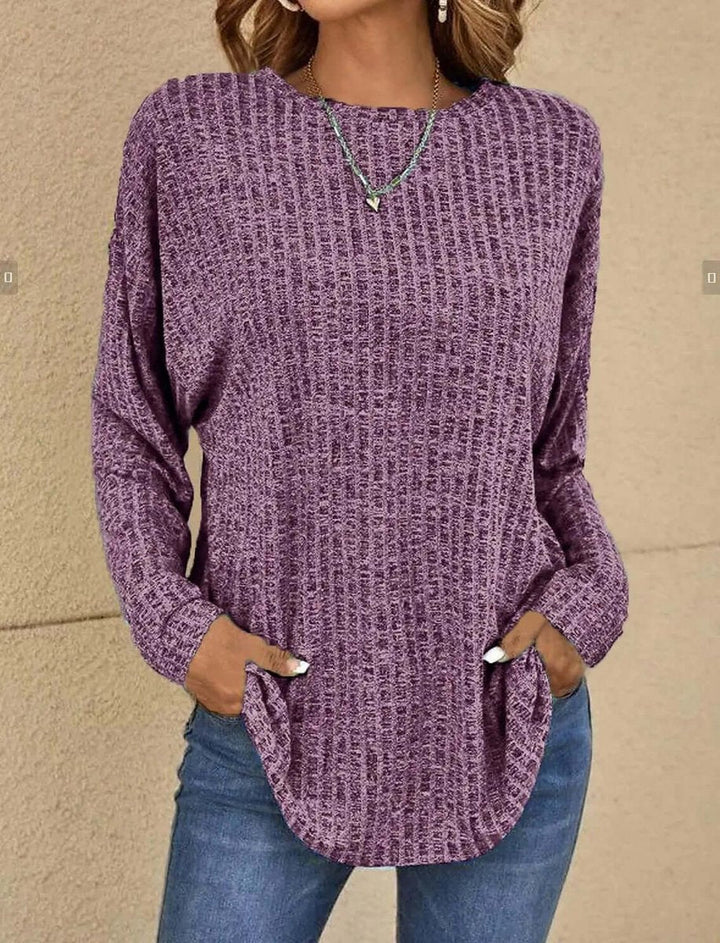 Amelia | Women's Waffle Knit Jumper Crew Neck Relaxed Fit Side Pockets