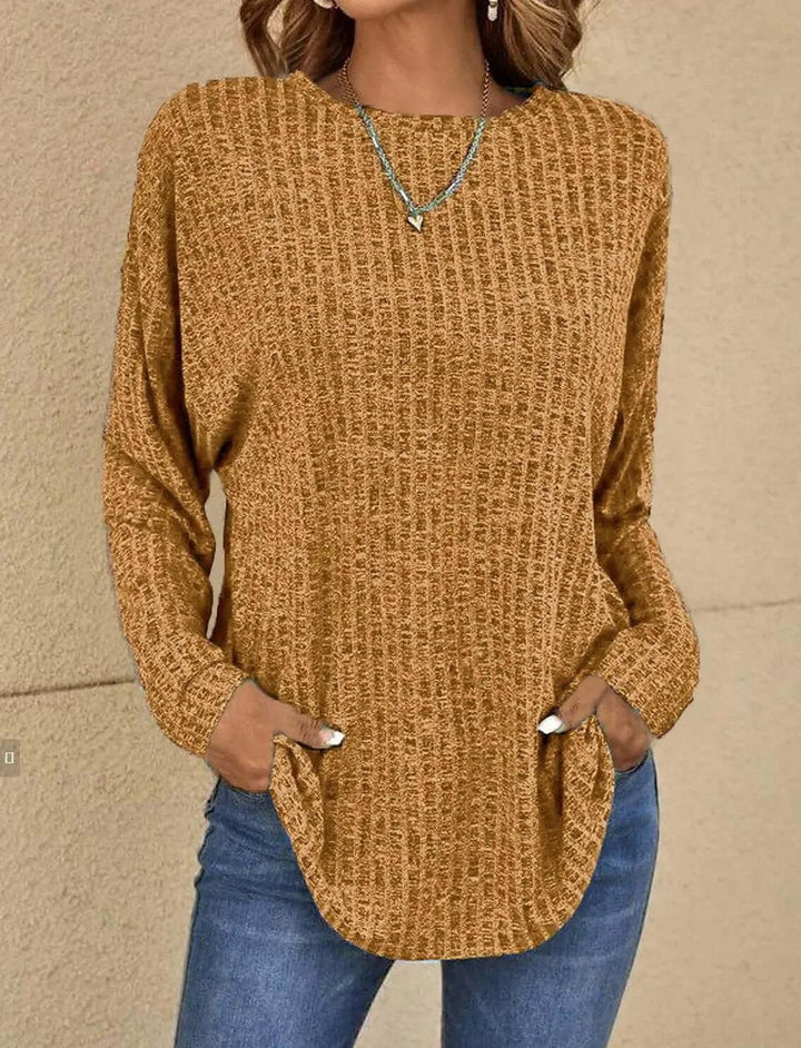 Amelia | Women's Waffle Knit Jumper Crew Neck Relaxed Fit Side Pockets