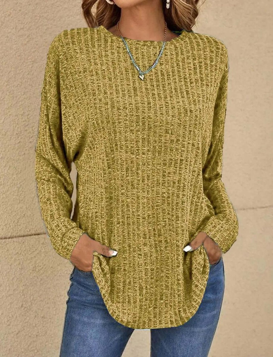 Amelia | Women's Waffle Knit Jumper Crew Neck Relaxed Fit Side Pockets