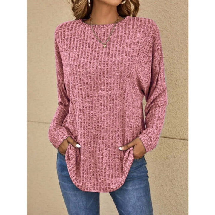 Amelia | Women's Waffle Knit Jumper Crew Neck Relaxed Fit Side Pockets