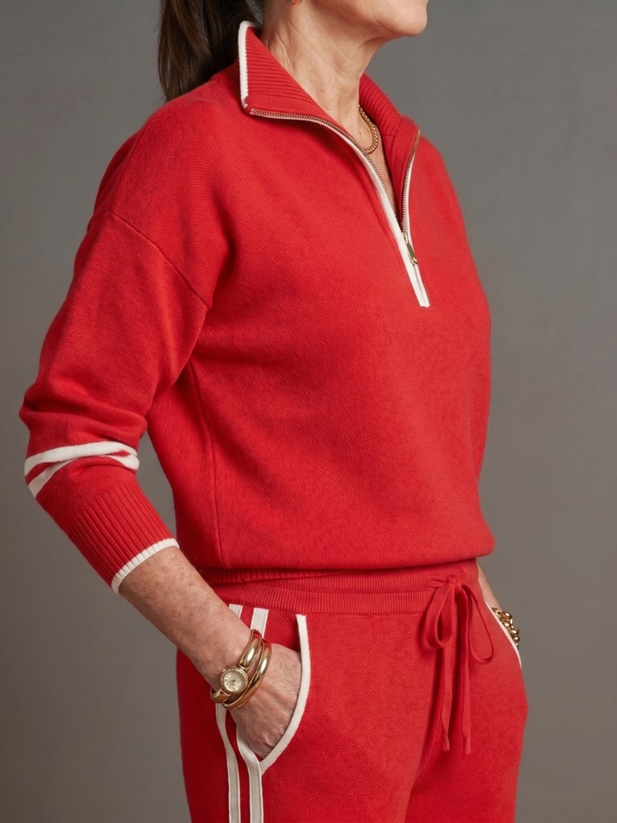 Rosie | Women's Knitted Quarter-Zip Wide-Leg Stripe Loungewear Set