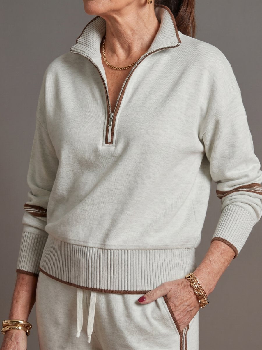 Rosie | Women's Knitted Quarter-Zip Wide-Leg Stripe Loungewear Set