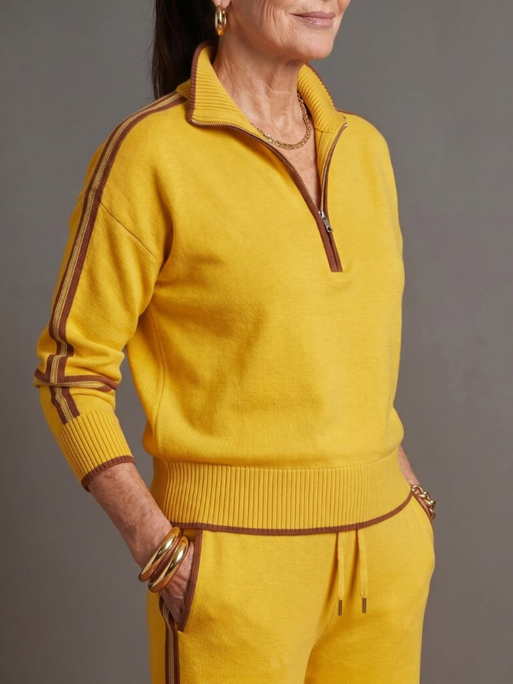 Rosie | Women's Knitted Quarter-Zip Wide-Leg Stripe Loungewear Set
