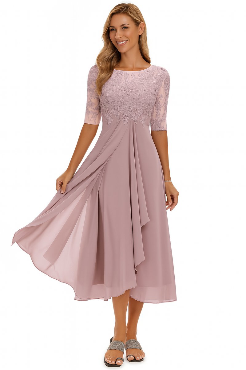 Evelyn | Women's Lace Bodice Chiffon Midi Party Dress A-Line