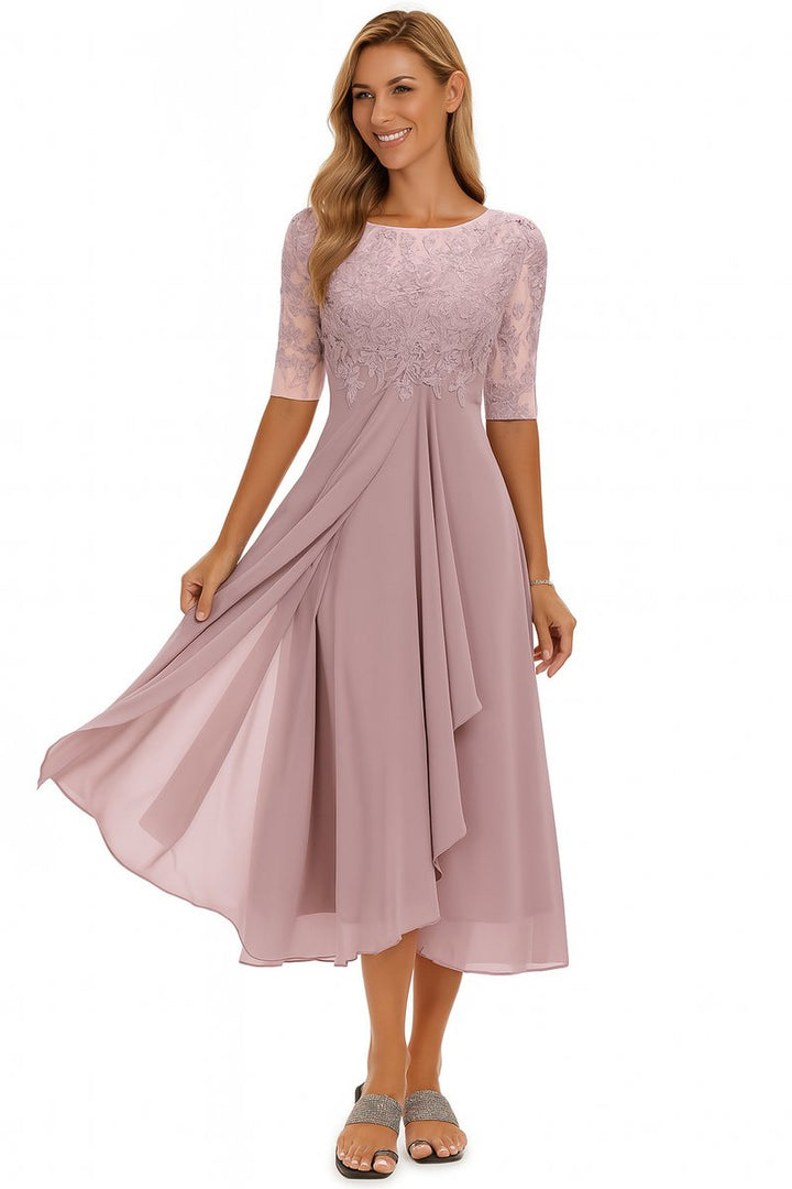 Evelyn | Women's Lace Bodice Chiffon Midi Party Dress A-Line