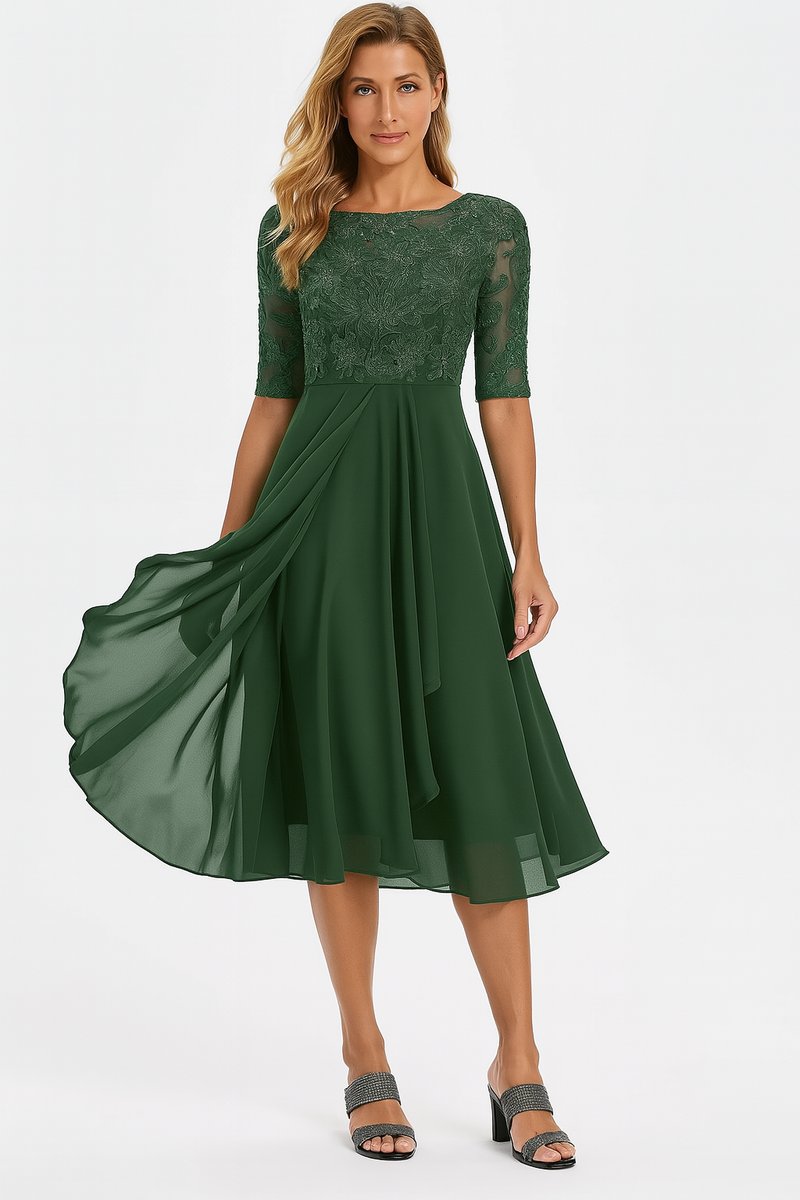 Evelyn | Women's Lace Bodice Chiffon Midi Party Dress A-Line