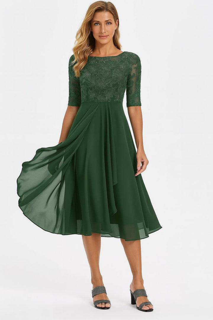 Evelyn | Women's Lace Bodice Chiffon Midi Party Dress A-Line