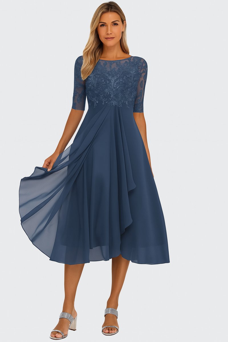 Evelyn | Women's Lace Bodice Chiffon Midi Party Dress A-Line