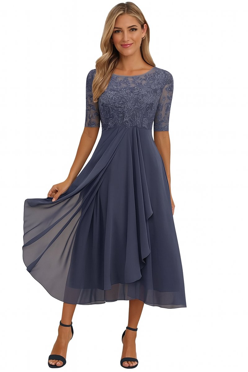Evelyn | Women's Lace Bodice Chiffon Midi Party Dress A-Line