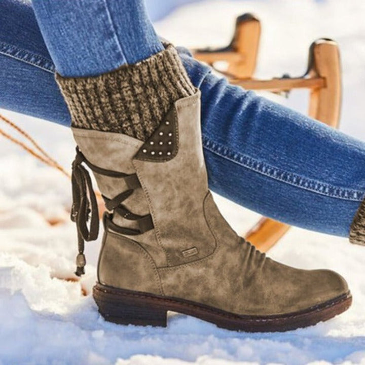 Ella | Women's Lace-Up Knit-Cuff Suede Ankle Boots