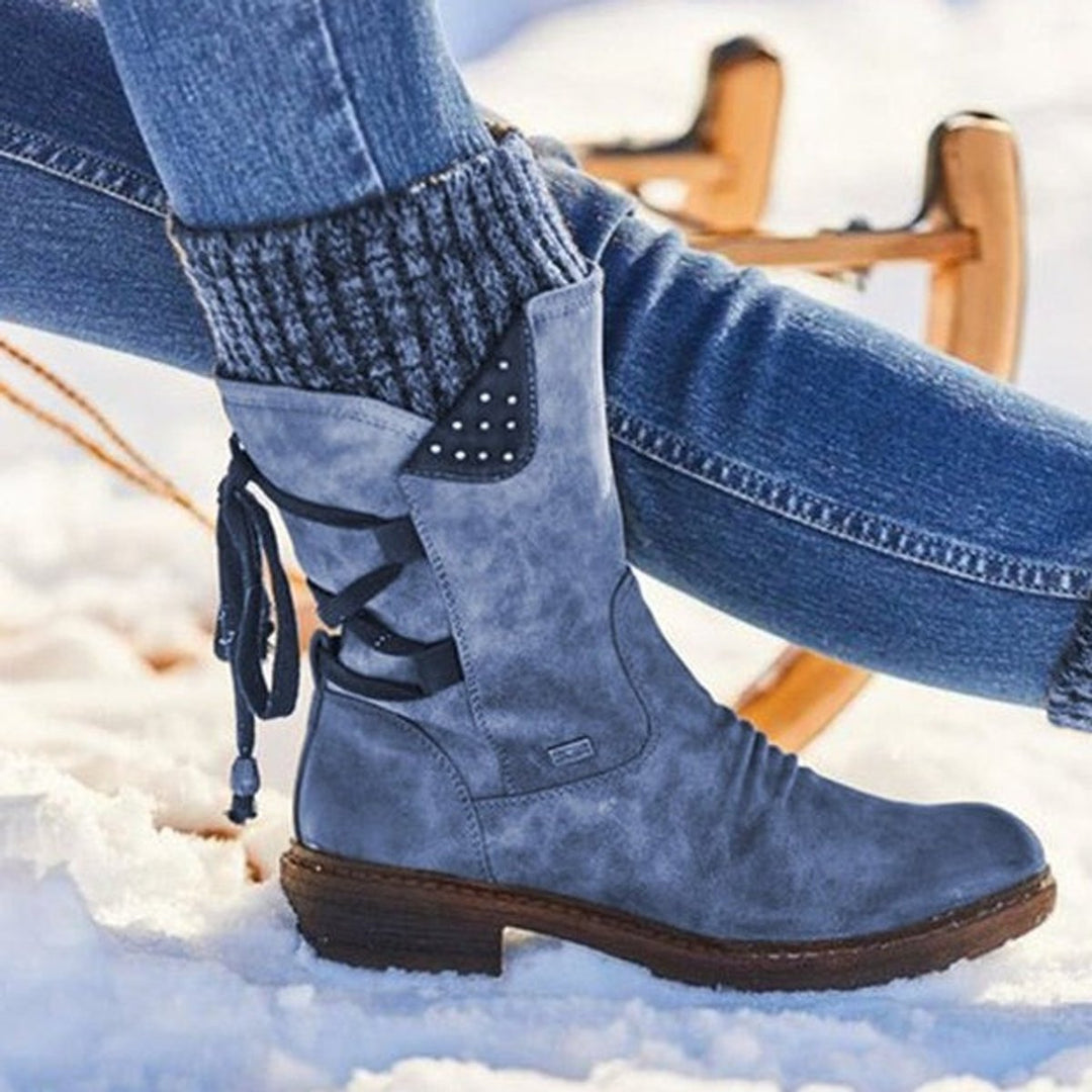 Ella | Women's Lace-Up Knit-Cuff Suede Ankle Boots