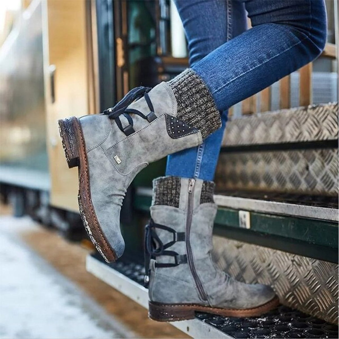 Ella | Women's Lace-Up Knit-Cuff Suede Ankle Boots