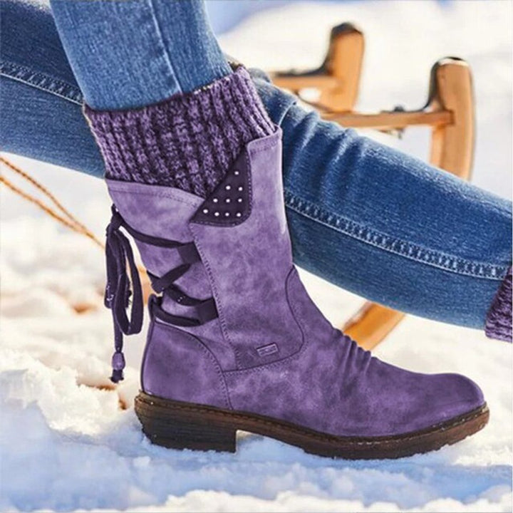 Ella | Women's Lace-Up Knit-Cuff Suede Ankle Boots
