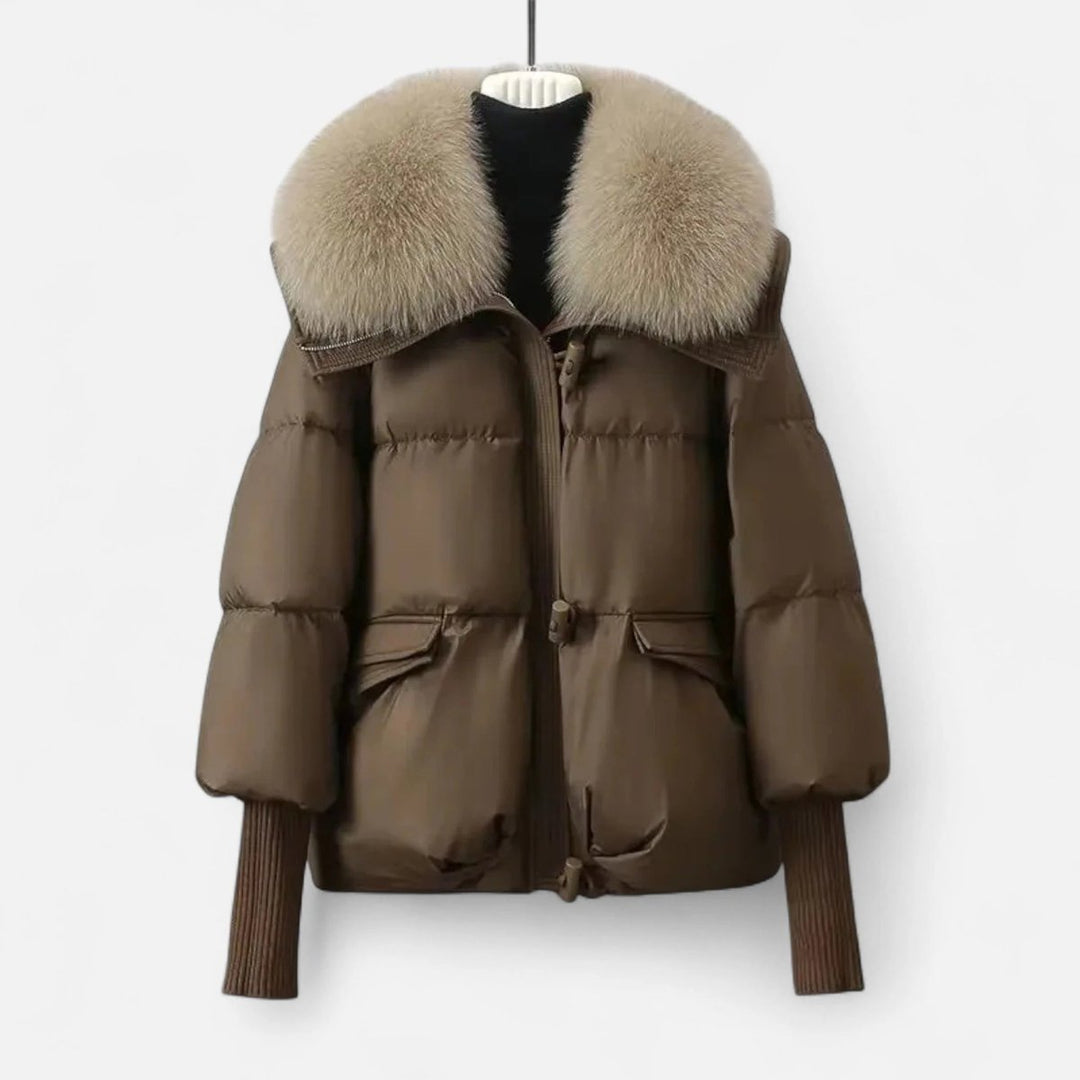 Ella | Women's Ladies Puffer Jacket Faux Fur Collar Ribbed Sleeve Coat