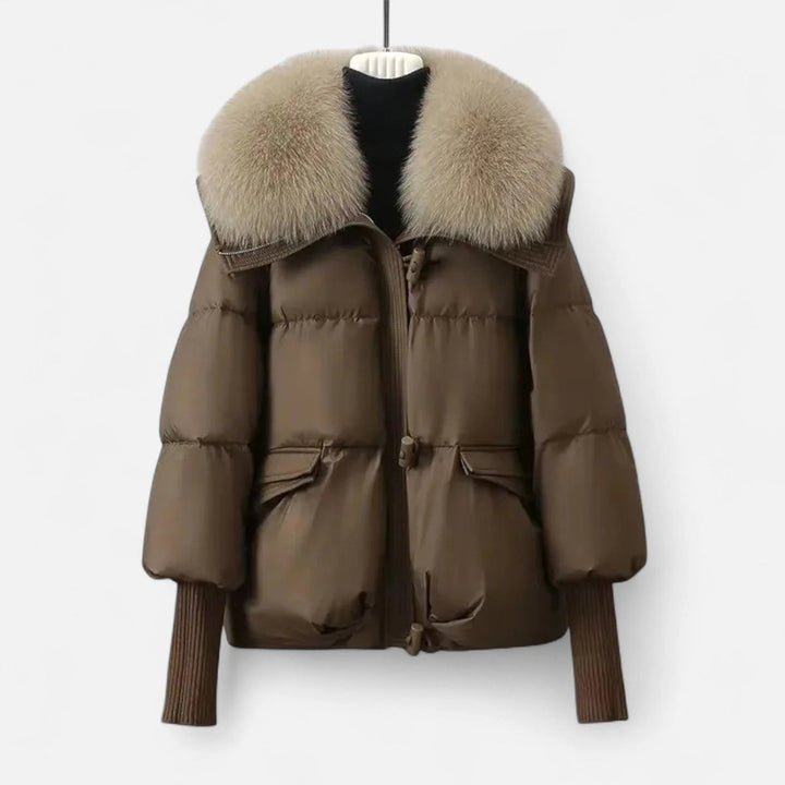 Ella | Women's Ladies Puffer Jacket Faux Fur Collar Ribbed Sleeve Coat