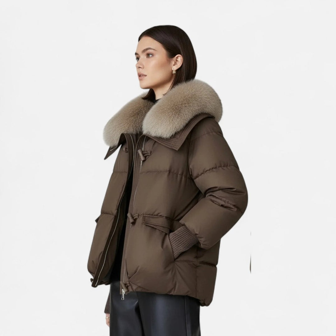 Ella | Women's Ladies Puffer Jacket Faux Fur Collar Ribbed Sleeve Coat