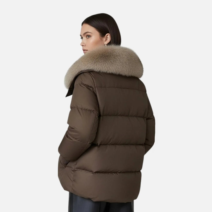 Ella | Women's Ladies Puffer Jacket Faux Fur Collar Ribbed Sleeve Coat