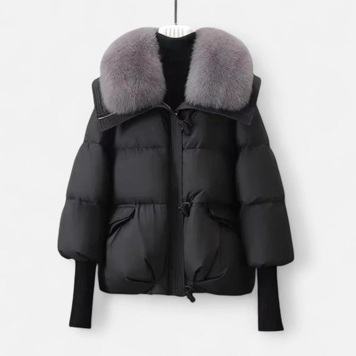 Ella | Women's Ladies Puffer Jacket Faux Fur Collar Ribbed Sleeve Coat