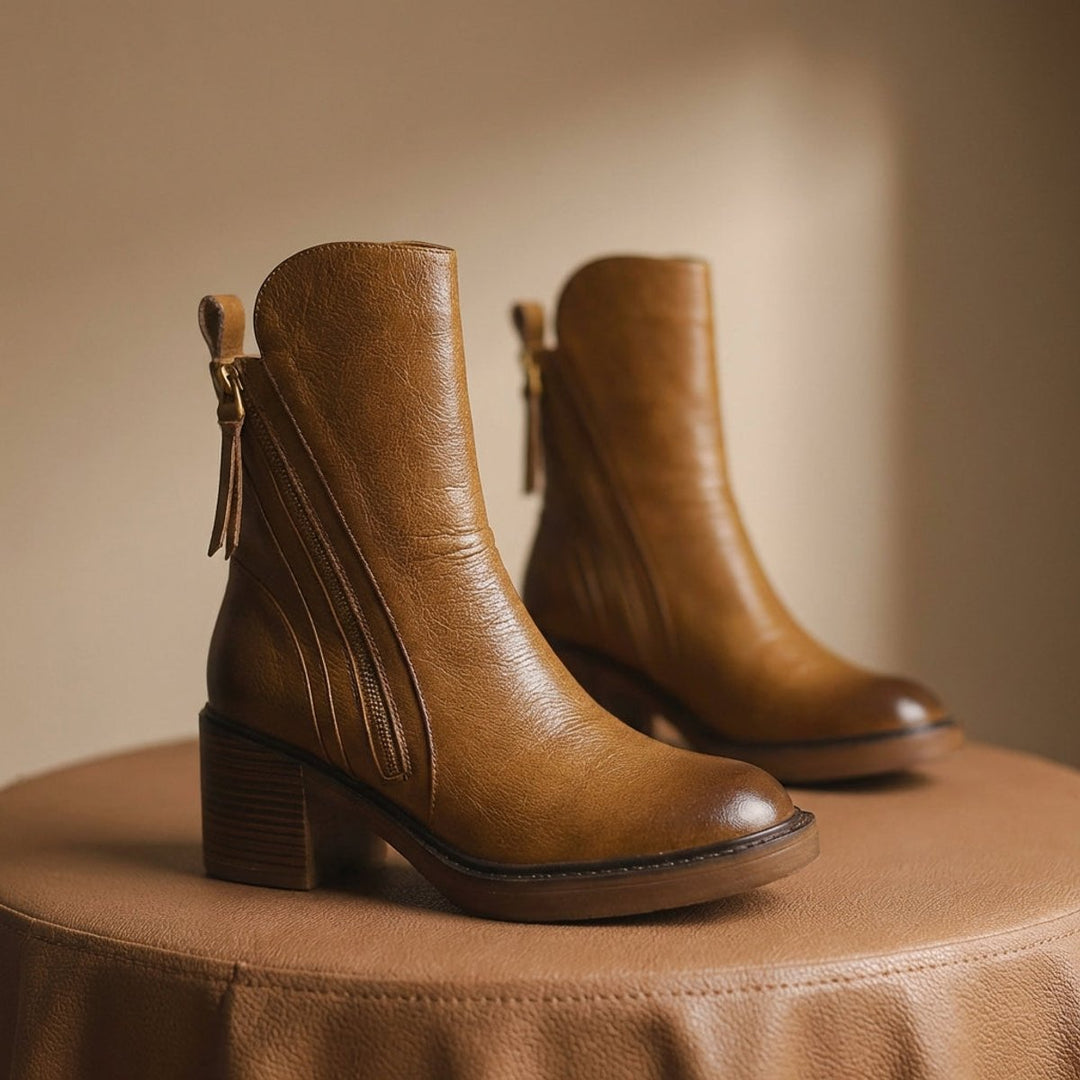 Ella | Women's Leather Block-Heel Ankle Boots Side-Zip