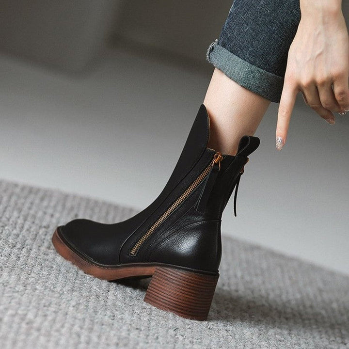 Ella | Women's Leather Block-Heel Ankle Boots Side-Zip