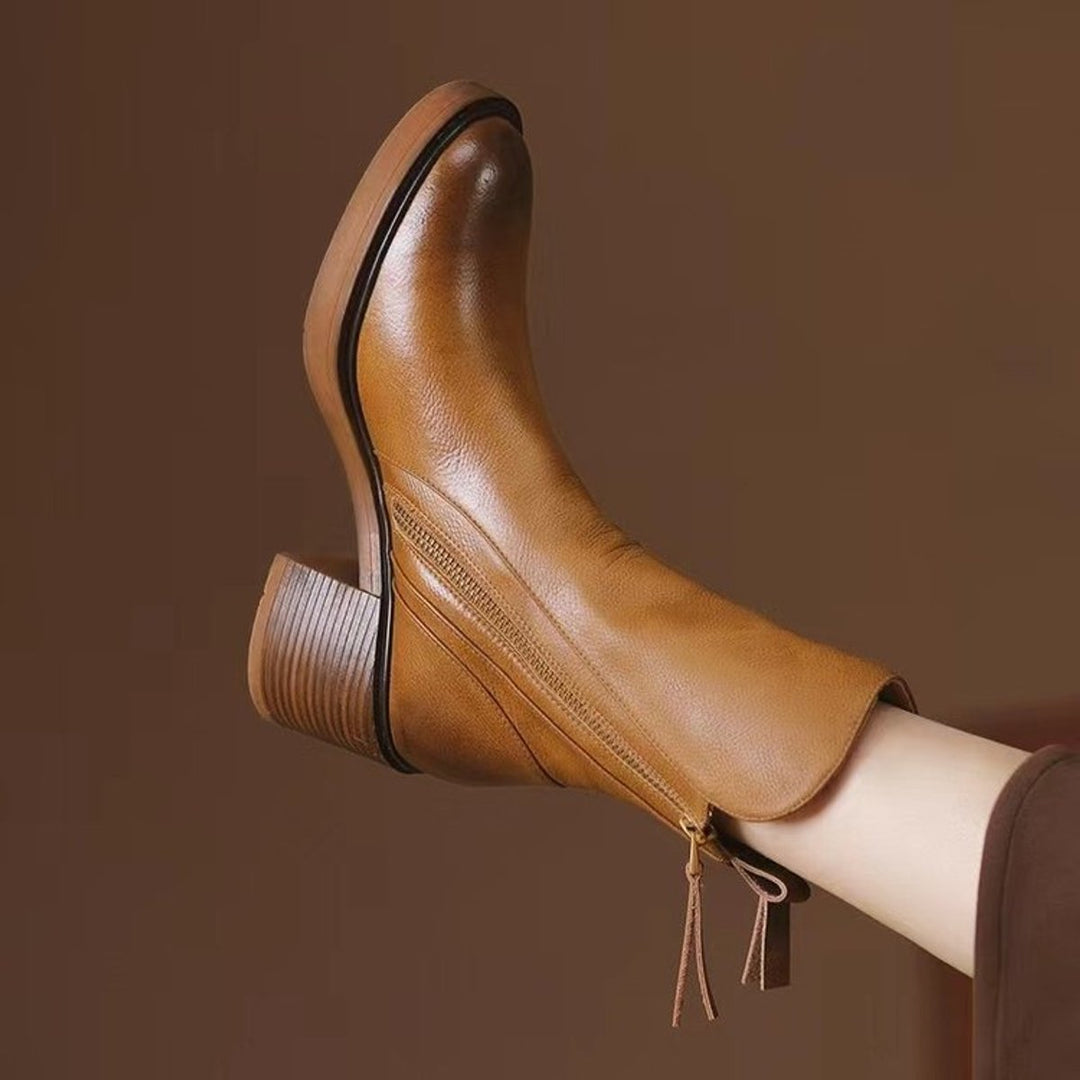 Ella | Women's Leather Block-Heel Ankle Boots Side-Zip