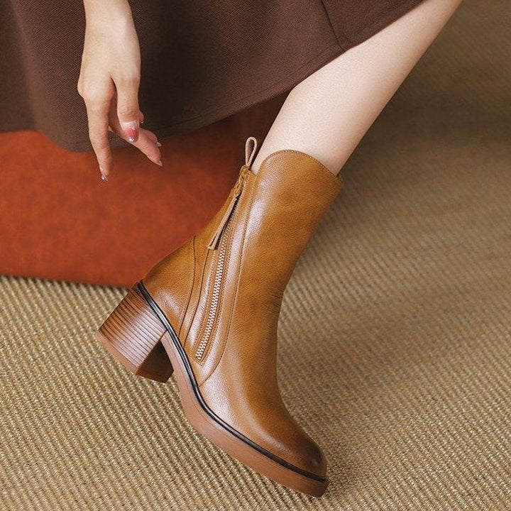Ella | Women's Leather Block-Heel Ankle Boots Side-Zip