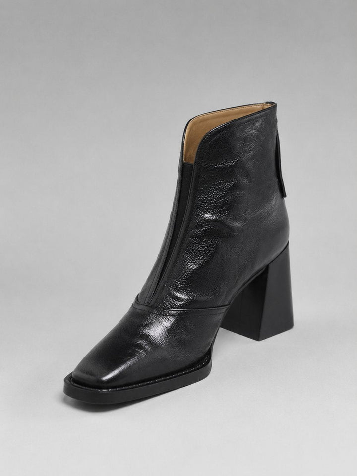Willow | Women's Leather Block-Heel Ankle Boots Square-Toe Zip