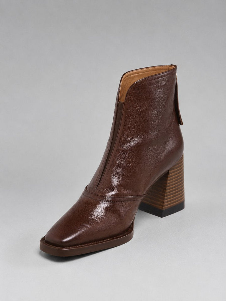 Willow | Women's Leather Block-Heel Ankle Boots Square-Toe Zip