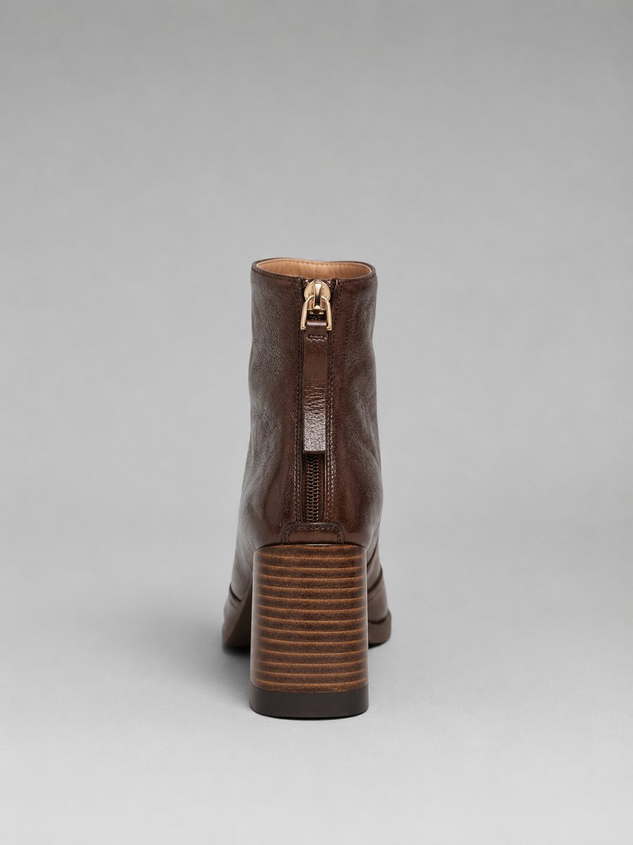 Willow | Women's Leather Block-Heel Ankle Boots Square-Toe Zip
