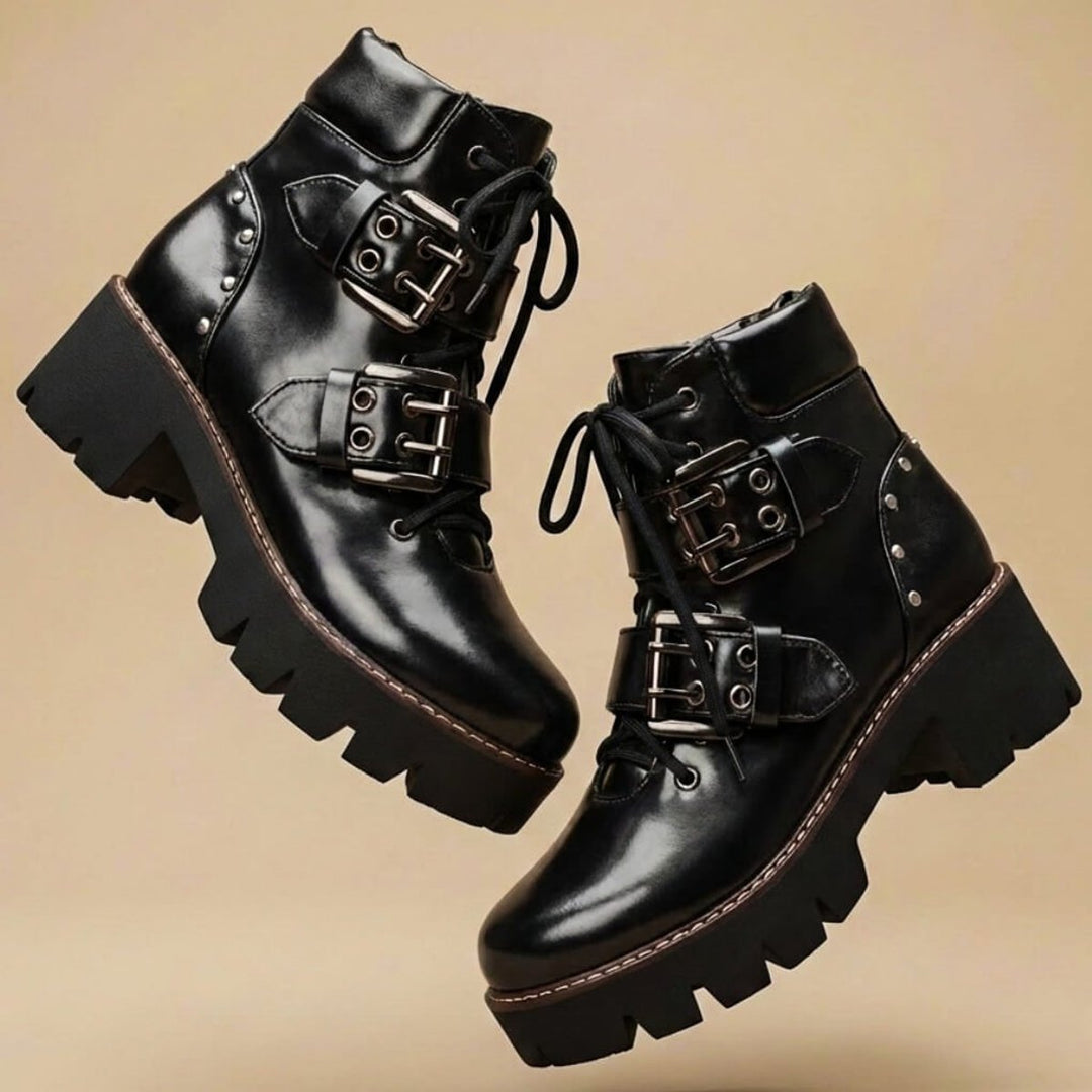 Phoebe | Women's Leopard Print Buckle-Strap Chunky Ankle Boots
