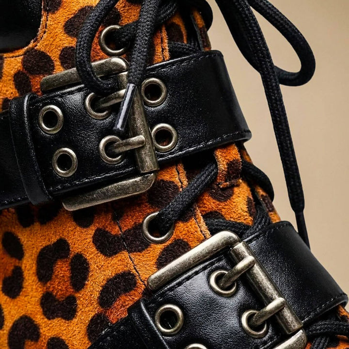 Phoebe | Women's Leopard Print Buckle-Strap Chunky Ankle Boots