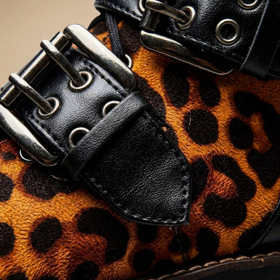 Phoebe | Women's Leopard Print Buckle-Strap Chunky Ankle Boots