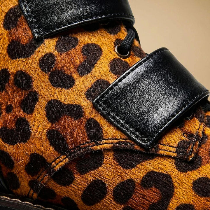 Phoebe | Women's Leopard Print Buckle-Strap Chunky Ankle Boots