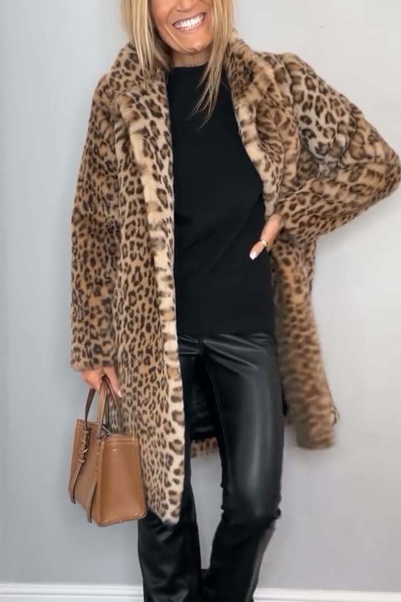 Emily | Women's Leopard Print Faux Fur Longline Winter Coat