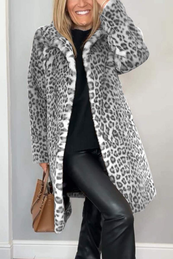 Emily | Women's Leopard Print Faux Fur Longline Winter Coat