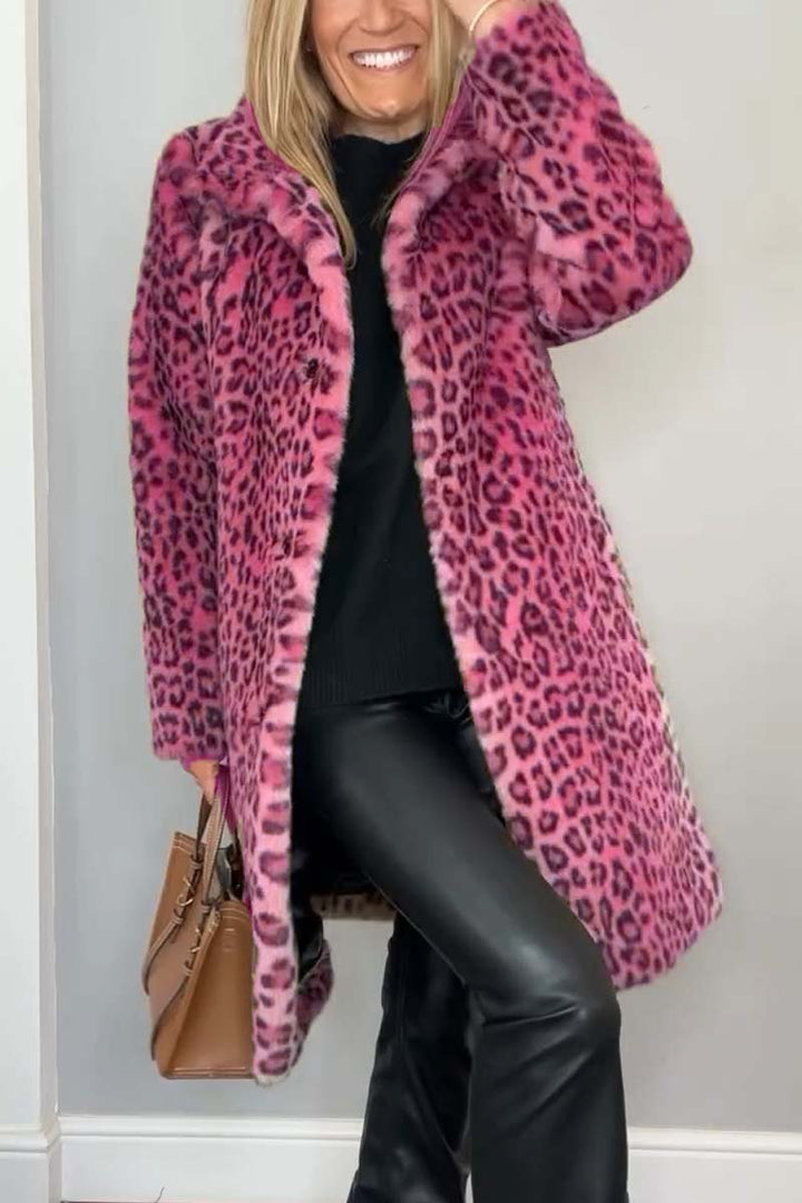 Emily | Women's Leopard Print Faux Fur Longline Winter Coat