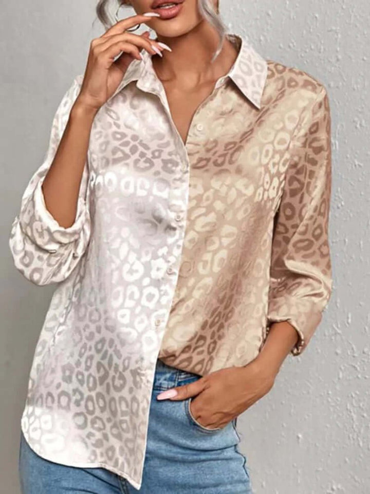 Emily | Women's Leopard Print Jacquard Long-Sleeve Button-Down Blouse