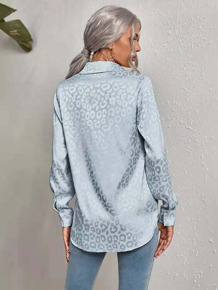 Emily | Women's Leopard Print Jacquard Long-Sleeve Button-Down Blouse