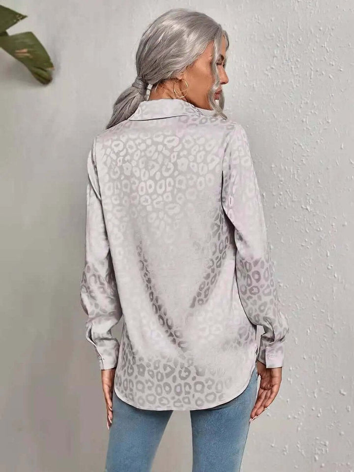 Emily | Women's Leopard Print Jacquard Long-Sleeve Button-Down Blouse