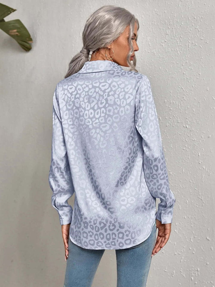 Emily | Women's Leopard Print Jacquard Long-Sleeve Button-Down Blouse