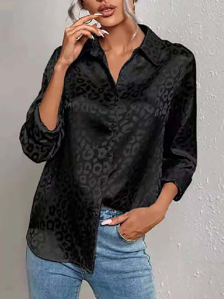 Emily | Women's Leopard Print Jacquard Long-Sleeve Button-Down Blouse